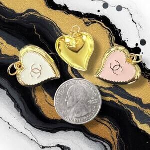 2 Piece Bundle Rhinestone Heart Gold Tone Charm Pendant Zipper Pull